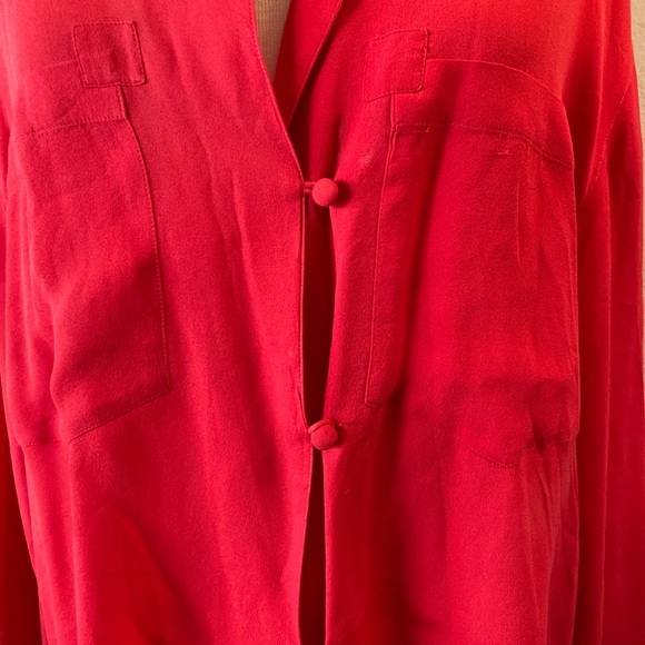 Carole Little Red Silk Button& Loop Front Blouse Size 8 - Picture 3 of 12